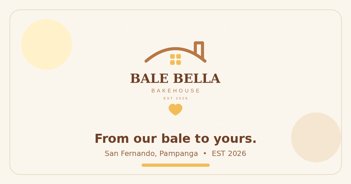 Bale Bella Bakehouse logo on a warm cream background with the tagline From our bale to yours.